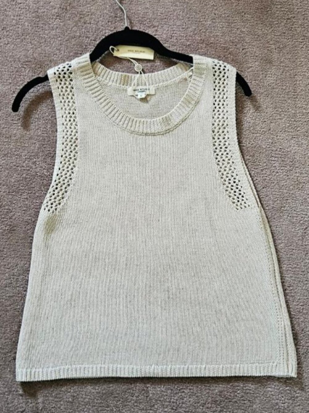 Max Studio Women's Tank Oyster Pointelle Knit Shell Chic NEW, SZ M
